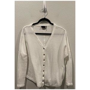 OUT FROM UNDER Thermal Knit Boxy Oversize Button Down Long Sleeve Top